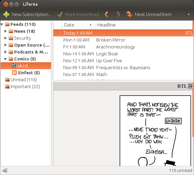xkcd RTL post in Liferea